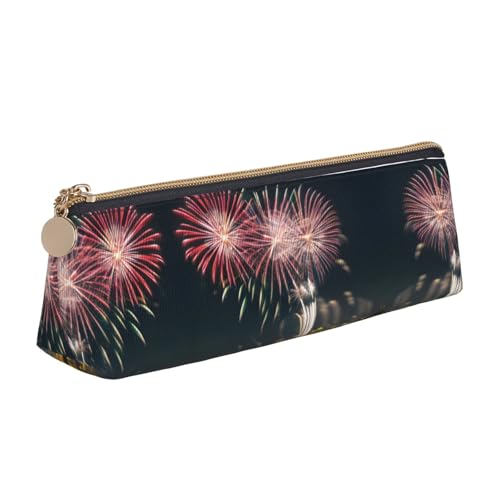 Ghjkfbf Federmäppchen aus Leder mit Feuerwerk-Muster, Tasche mit Reißverschluss für Schreibwaren, kleine Kosmetiktasche von Ghjkfbf