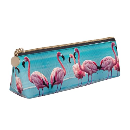 Ghjkfbf Federmäppchen aus Leder mit Flamingo-Strand-Aufdruck, Tasche mit Reißverschluss für Schreibwaren, kleine Kosmetiktasche von Ghjkfbf