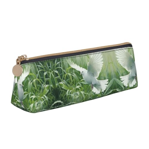Ghjkfbf Federmäppchen aus Leder mit Gras- und Taubenmuster, Tasche mit Reißverschluss für Schreibwaren, kleine Kosmetiktasche von Ghjkfbf
