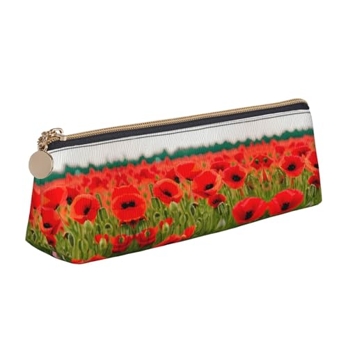 Ghjkfbf Federmäppchen aus Leder mit Mohnblumen-Motiv, lebendige Blütenblätter, Tasche mit Reißverschluss für Schreibwaren, kleine Kosmetiktasche von Ghjkfbf