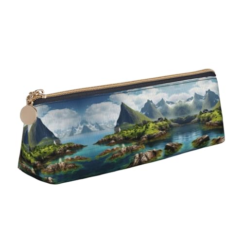 Ghjkfbf Federmäppchen aus Leder mit Norwegen-Inseln, mit Reißverschluss, für Schreibwaren, kleine Kosmetiktasche von Ghjkfbf