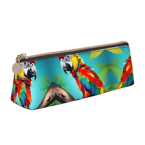 Ghjkfbf Federmäppchen aus Leder mit Papageien auf Baum, Tasche mit Reißverschluss für Schreibwaren, kleine Kosmetiktasche von Ghjkfbf
