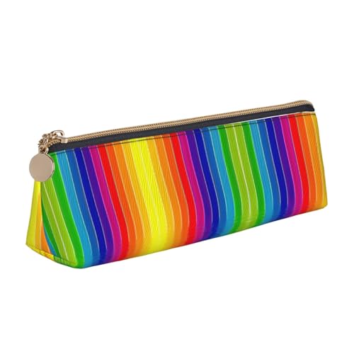 Ghjkfbf Federmäppchen aus Leder mit Regenbogenstreifenmuster, Tasche mit Reißverschluss für Schreibwaren, kleine Kosmetiktasche von Ghjkfbf