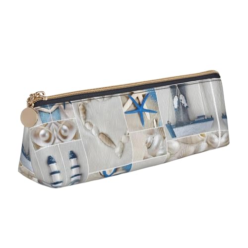 Ghjkfbf Federmäppchen aus Leder mit Seestern und Leuchtturm-Aufdruck, Tasche mit Reißverschluss für Schreibwaren, kleine Kosmetiktasche von Ghjkfbf