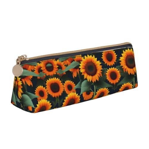 Ghjkfbf Federmäppchen aus Leder mit Sonnenblumen-Aufdruck, Tasche mit Reißverschluss für Schreibwaren, kleine Kosmetiktasche von Ghjkfbf
