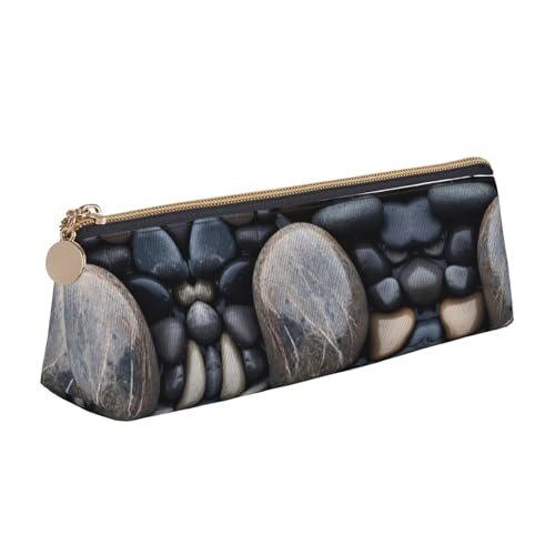 Ghjkfbf Federmäppchen aus Leder mit Strandsteindruck, Tasche mit Reißverschluss für Schreibwaren, kleine Kosmetiktasche von Ghjkfbf