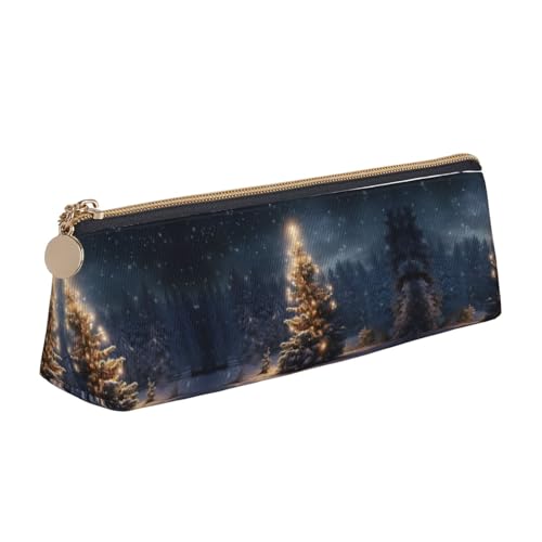 Ghjkfbf Federmäppchen aus Leder mit Weihnachtsbaum-Schnee-Aufdruck, Tasche mit Reißverschluss für Schreibwaren, kleine Kosmetiktasche von Ghjkfbf