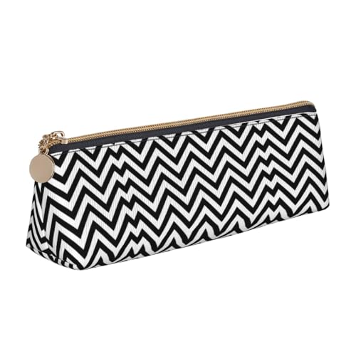 Ghjkfbf Federmäppchen aus Leder mit Zickzack-Streifen, Tasche mit Reißverschluss für Schreibwaren, kleine Kosmetiktasche von Ghjkfbf