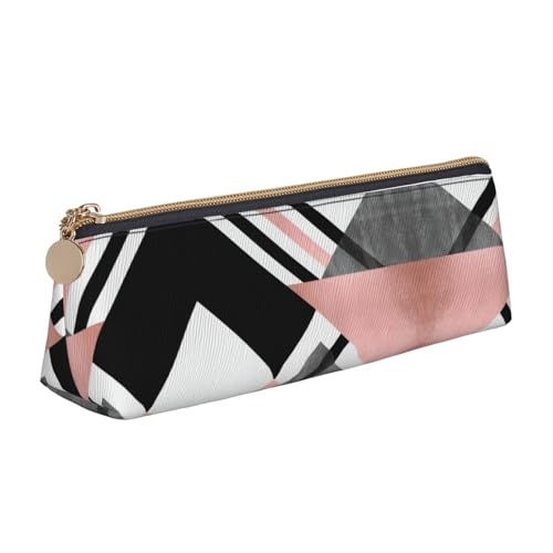 Ghjkfbf Federmäppchen aus Leder mit abstraktem Dreieck, gestreift, mit Reißverschluss, für Schreibwaren, kleine Kosmetiktasche von Ghjkfbf