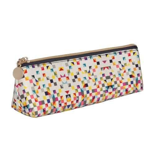 Ghjkfbf Federmäppchen aus Leder mit dreieckigem geometrischem Druck, Tasche mit Reißverschluss für Schreibwaren, kleine Kosmetiktasche von Ghjkfbf