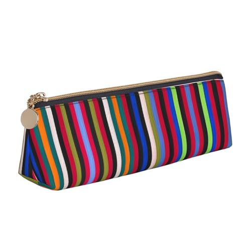 Ghjkfbf Federmäppchen aus Leder mit farbigen Streifen, vertikaler Druck, Tasche mit Reißverschluss für Schreibwaren, kleine Kosmetiktasche von Ghjkfbf