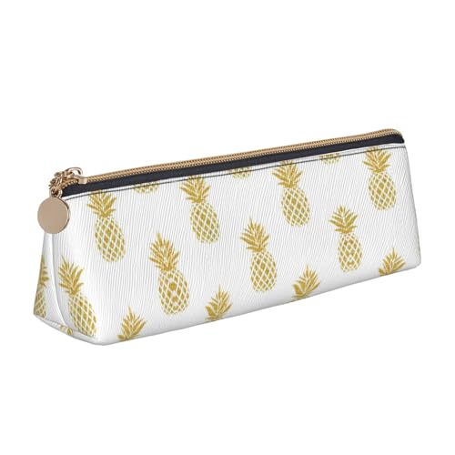 Ghjkfbf Federmäppchen aus Leder mit goldfarbenem Ananas-Hintergrund, Tasche mit Reißverschluss für Schreibwaren, kleine Kosmetiktasche von Ghjkfbf