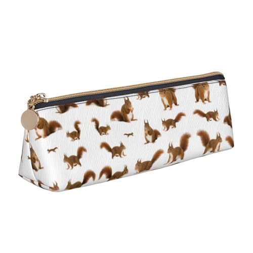 Ghjkfbf Federmäppchen aus Leder mit niedlichem Eichhörnchen-Aufdruck, Tasche mit Reißverschluss für Schreibwaren, kleine Kosmetiktasche von Ghjkfbf