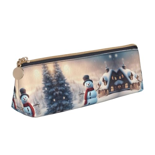 Ghjkfbf Federmäppchen aus Leder mit niedlichem Schneemann-Aufdruck, Tasche mit Reißverschluss für Schreibwaren, kleine Kosmetiktasche von Ghjkfbf