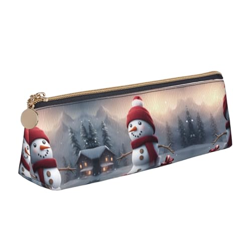 Ghjkfbf Federmäppchen aus Leder mit niedlichem Schneemann-Motiv, mit Reißverschluss für Schreibwaren, kleine Kosmetiktasche mit Aufdruck "Merry Christmas" von Ghjkfbf