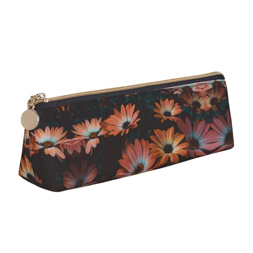 Ghjkfbf Federmäppchen aus Leder mit orangefarbenem Chrysanthemen-Druck, Tasche mit Reißverschluss für Schreibwaren, kleine Kosmetiktasche von Ghjkfbf