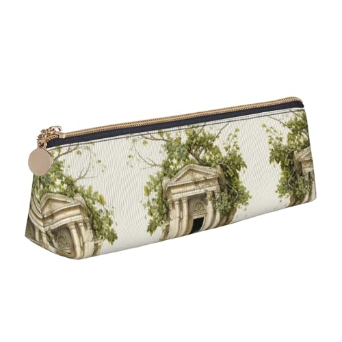 Ghjkfbf Federmäppchen aus Leder mit römischem Olivenzweig und griechischem Druck, Tasche mit Reißverschluss für Schreibwaren, kleine Kosmetiktasche von Ghjkfbf