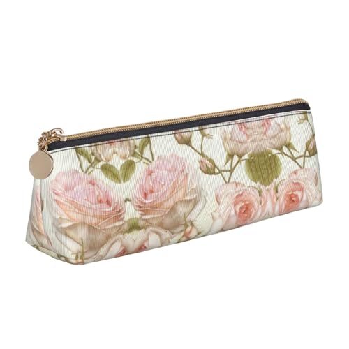 Ghjkfbf Federmäppchen aus Leder mit rosa Rosen, Tasche mit Reißverschluss für Schreibwaren, kleine Kosmetiktasche von Ghjkfbf