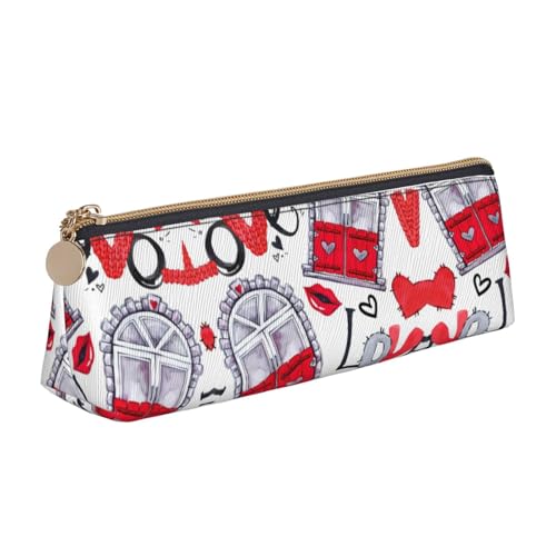 Ghjkfbf Federmäppchen aus Leder mit rotem Herzen, Lippen und Liebe, mit Reißverschluss für Schreibwaren, kleine Kosmetiktasche von Ghjkfbf