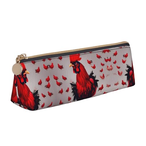 Ghjkfbf Federmäppchen aus Leder mit rotem Huhn-Aufdruck, Tasche mit Reißverschluss für Schreibwaren, kleine Kosmetiktasche von Ghjkfbf