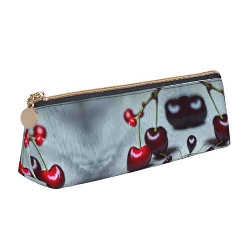 Ghjkfbf Federmäppchen aus Leder mit rotem Kirschenmuster, Tasche mit Reißverschluss für Schreibwaren, kleine Kosmetiktasche von Ghjkfbf