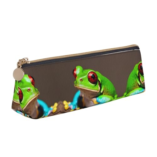Ghjkfbf Federmäppchen aus Leder mit roten Augen, Motiv: Baumfrösche, Tasche mit Reißverschluss für Schreibwaren, kleine Kosmetiktasche von Ghjkfbf