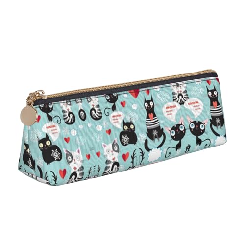 Ghjkfbf Federmäppchen aus Leder mit schwarzem und weißem Katzenmotiv, Tasche mit Reißverschluss für Schreibwaren, kleine Kosmetiktasche von Ghjkfbf