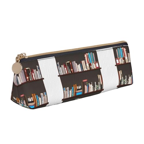 Ghjkfbf Federmäppchen mit Bibliotheks-Bücherregaldruck, Leder-Federmäppchen, Tasche mit Reißverschluss für Schreibwaren, kleine Kosmetiktasche von Ghjkfbf