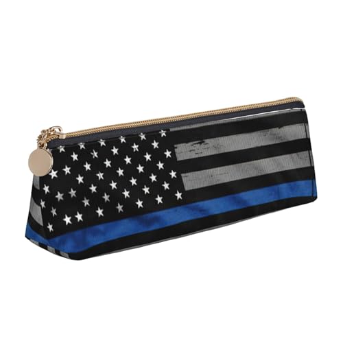 Ghjkfbf Federmäppchen mit amerikanischer blauer Flagge, Leder-Federmäppchen, Tasche mit Reißverschluss für Schreibwaren, kleine Kosmetiktasche von Ghjkfbf
