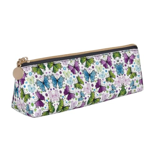 Ghjkfbf Federmappe aus Leder mit buntem Schmetterlings-Aufdruck, Tasche mit Reißverschluss für Schreibwaren, kleine Kosmetiktasche von Ghjkfbf