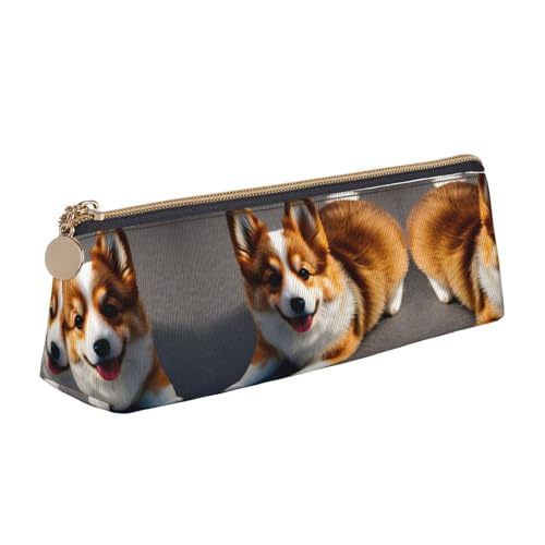 Ghjkfbf Funny Corgi Butt Federmäppchen aus Leder, mit Reißverschluss, für Schreibwaren, kleine Kosmetiktasche, Braun von Ghjkfbf