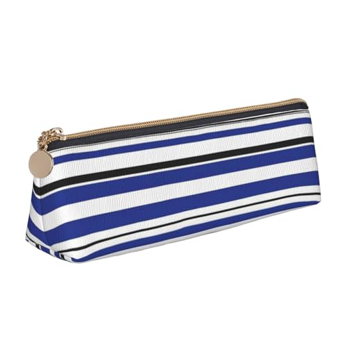 Ghjkfbf Gestreiftes Federmäppchen aus Leder mit Reißverschluss für Schreibwaren, kleine Kosmetiktasche von Ghjkfbf