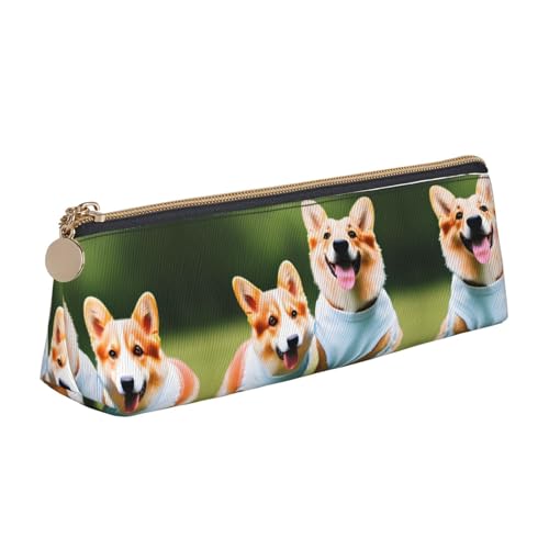 Ghjkfbf Leder-Federmäppchen mit Corgi-Hunde-Aufdruck, Tasche mit Reißverschluss für Schreibwaren, kleine Kosmetiktasche von Ghjkfbf