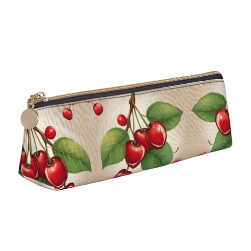 Ghjkfbf Lovely Sweet Red Cherry 1 Federmäppchen aus Leder, mit Reißverschluss, für Schreibwaren, kleine Kosmetiktasche von Ghjkfbf