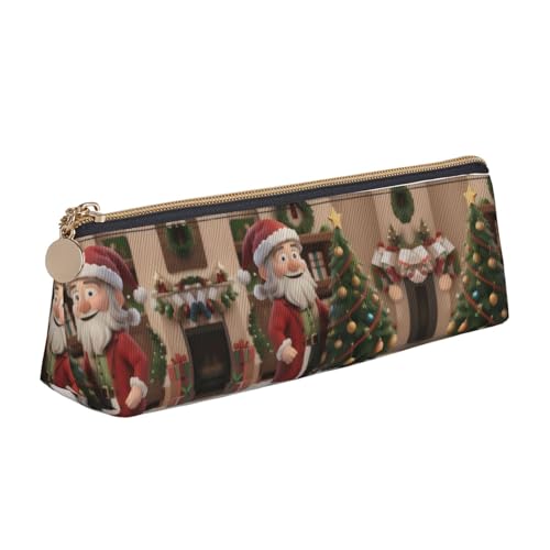 Ghjkfbf Lustiges Federmäppchen aus Leder mit Weihnachtsdruck, Tasche mit Reißverschluss für Schreibwaren, kleine Kosmetiktasche von Ghjkfbf