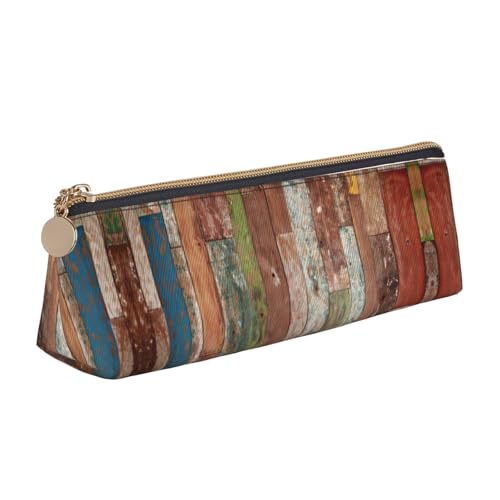 Ghjkfbf Planks Federmäppchen aus Leder mit verwittertem Old Look, Tasche mit Reißverschluss für Schreibwaren, kleine Kosmetiktasche von Ghjkfbf