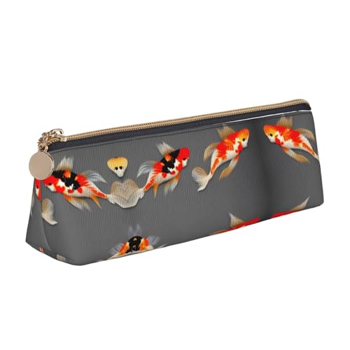 Ghjkfbf Traditionelles Federmäppchen aus Leder mit Koi-Karpfen mit Punkten, Tasche mit Reißverschluss für Schreibwaren, kleine Kosmetiktasche von Ghjkfbf