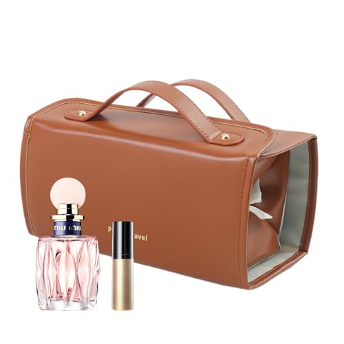 Aufrollbarer Make-up-Pinselhalter, Reise-Kulturbeutel mit herausnehmbaren transparenten Fächern, tragbarer Make-up-Organizer aus PU-Leder für Pinsel, Lidschatten und Schönheit, ideale Kosmetiktasche von Ghjkldha