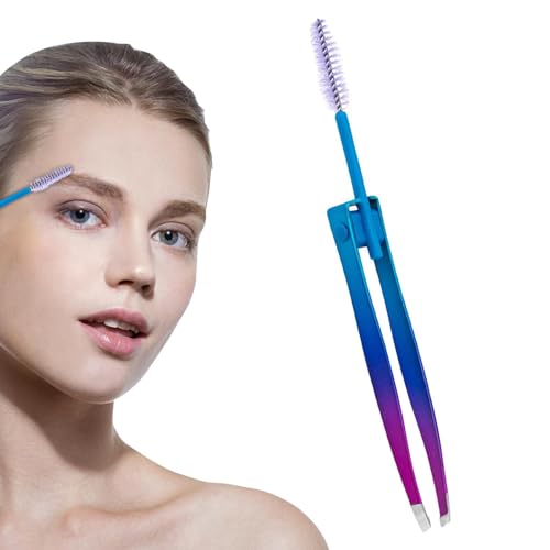Augenbrauen -Pinzetten mit Pinsel, Pinzetten für Gesichtsbehaarung Frauen | 2 in 1 Edelstahl Augenbrauen -Pinzette mit Pinsel | Doppel -Augenliderpinsel, falscher Wimpern Applikator, eingewachsene Haa von Ghjkldha