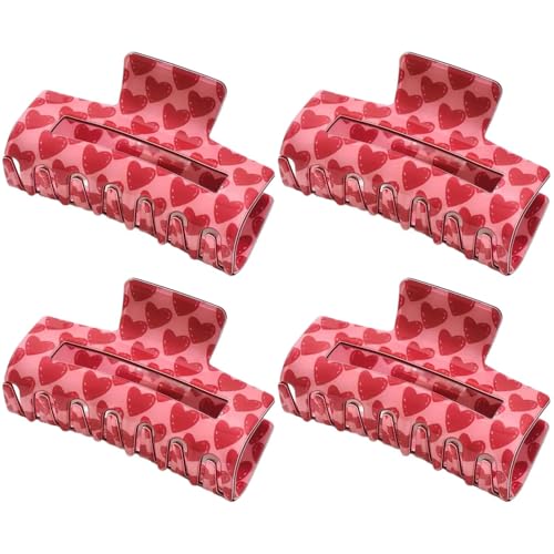 Dicke Haarspangen, Rechteck Love Heart Pattern Hair Claw, Dekorative Clips 4 Stück, Anti-Rutsch-Design, Jaw Clamp für Frauen und Mädchen, Stilvolle Kopfbedeckung Zubehör von Ghjkldha