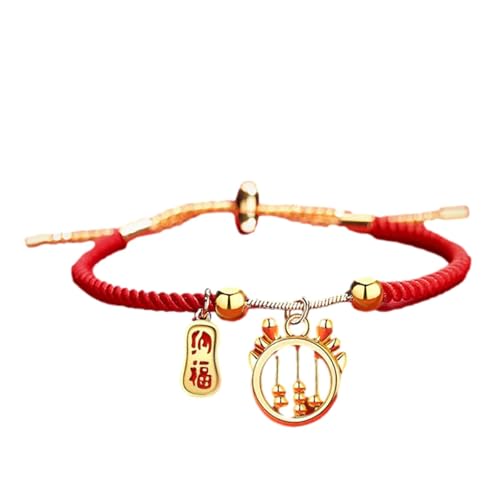 Drachen-Perlenarmband, Drachenjahr-Armband, Glücksarmband für das Jahr des Drachen | chinesische Tierkreiszeichen-Armbänder, Drachen-Glückskordel, rote Schnur mit Drachen-Anhänger, Charm-Armbänder-Sym von Ghjkldha
