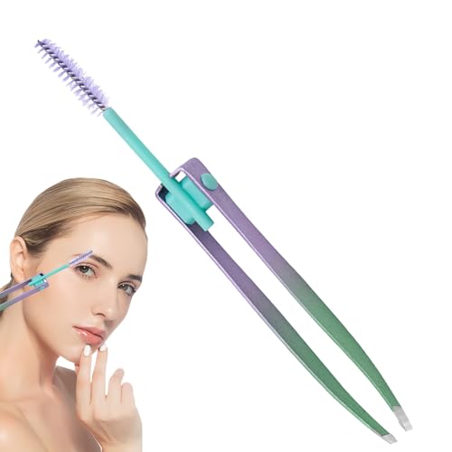 Eyebrow Plucker Pinzetten, Haarentfernung Pinzetten | 2 in 1 Edelstahl Augenbrauen -Pinzette mit Pinsel - Doppel -Augenliderpinsel, falscher Wimpern Applikator, eingewachsene Haarentfernung für Geldbe von Ghjkldha
