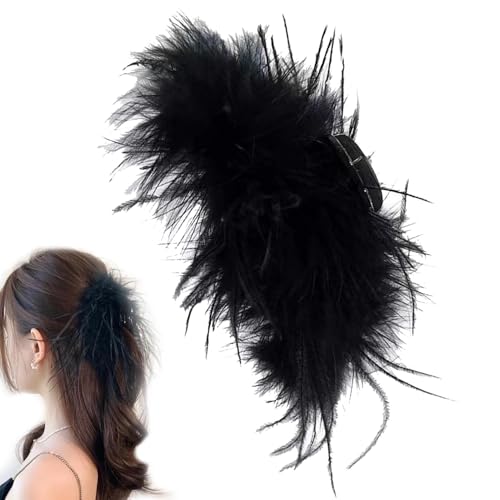 Feder Haarklammer Schwarz Feder Kopfschmuck Große Haarnadel Clip Künstliche Straußenfedern Festival Haarschmuck Dicke Haarklammer Feine Haar Haarnadel Stilvolle Haarspange von Ghjkldha