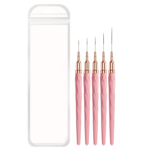 French Tip Pinsel Set, 5 Stück Nägel Kunst Pinsel UV Gel Polish Malerei Werkzeuge Präzision Nägel Design Kit (Größen 7/9/11/15/25mm) für Nail Techs Frauen und Mädchen von Ghjkldha