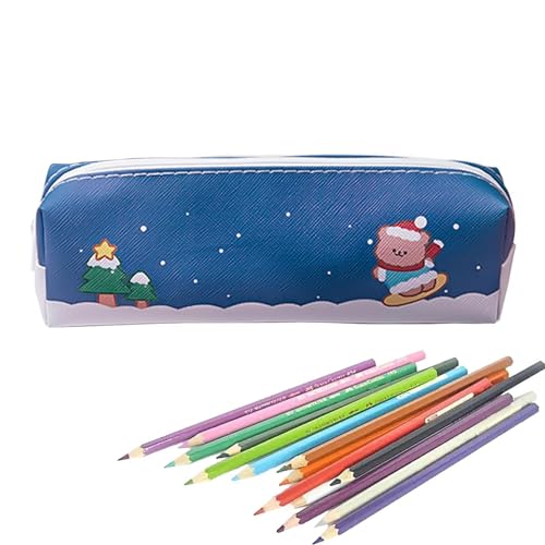 Ghjkldha Weihnachts-Federmäppchen, niedliche Make-up-Tasche mit Reißverschluss, Stifttasche, Mehrzweck-Weihnachtsdekorationen für Schule, Reisen, Stifte, Skibär, Refer to description, Unisex von Ghjkldha