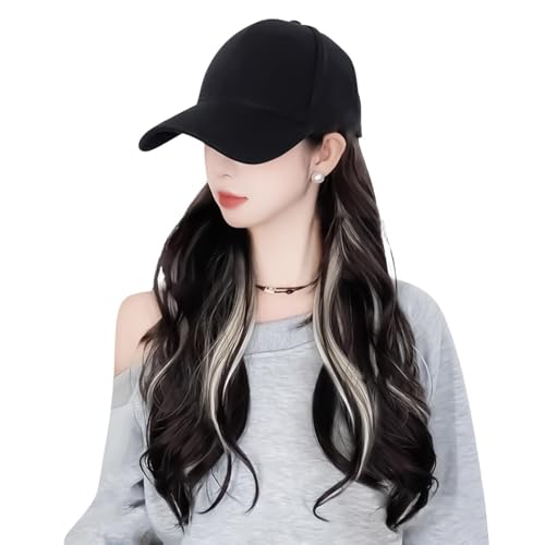 Hut mit Perücke | 50 cm Frauen Perücke | Natürlich Aussehendes Haar, Atmungsaktiver Verstellbarer Hut Für Styling Reisen Tägliches Tragen Kostüme Halloween Partys Dating von Ghjkldha