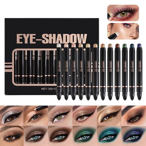 Neutral Eyeshadow Stick Set, 12 Color, Double-Ended Waterproof Cream Eyeshadow, Shimmer Matte Eye Brightener with Built-In Blending Sponge, Smooth Buildable Formula for All-Day Wear Neutral Eyeshadow Stick Set, 12 Color, Double-Ended Waterproof Cream Eyeshadow, Shimmer Matte Eye Brightener with Built-In Blending Sponge, Smooth Buildable Formula for All-Day Wear von Ghjkldha