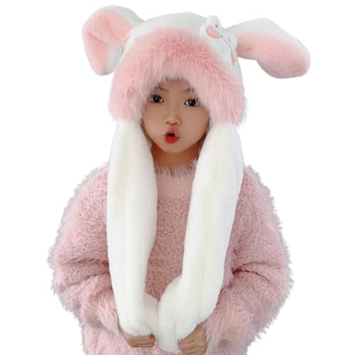 Rabbit Hat With Moving Ears Cute Bunny Hat with Moving Ears Cold Weather Hooded Scarf Gloves Set for Women Men, Thicken Scarf for Winter Warmth, Soft Plush Bunny Ears Hooded Scarf Gloves Combo for Out von Ghjkldha