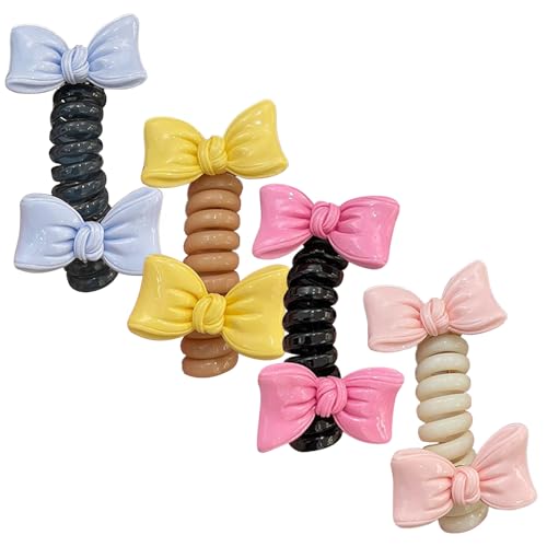 Spiral Haargummis für Feines Haar - Elastische Haarbänder Als Scrunchies Mit Schleife 4 Stück | Styling Zubehör für Damen Teenager Kinder dünnes dickes langes lockiges Haar Alltag von Ghjkldha