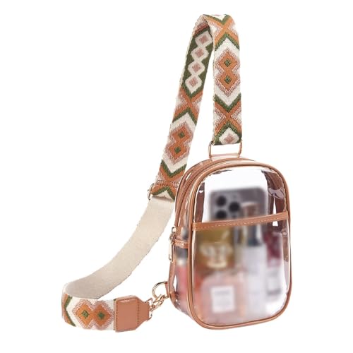 Transparente Geldbörse mit großem Fassungsvermögen, wasserdicht, transparent, verstellbare transparente Tragetasche, Reisetasche, multifunktionale Schultertasche für Sport, Reisen, braun, Refer to von Ghjkldha